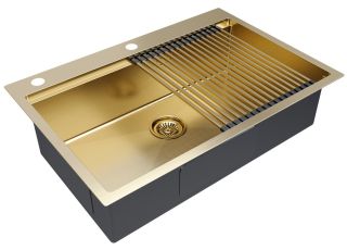 Комплект Paulmark: мойка Vast-Pro 80 и ролл-мат Pro PM707551-BG+R405-BG брашированное золото